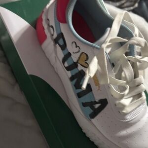 Puma White Sneakers with Red and Blue Highlights